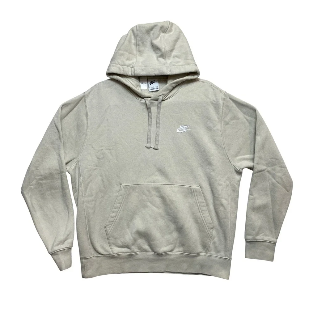 Nike Hoodie Mens Medium Beige Sportswear Club Fleece Pullover Logo